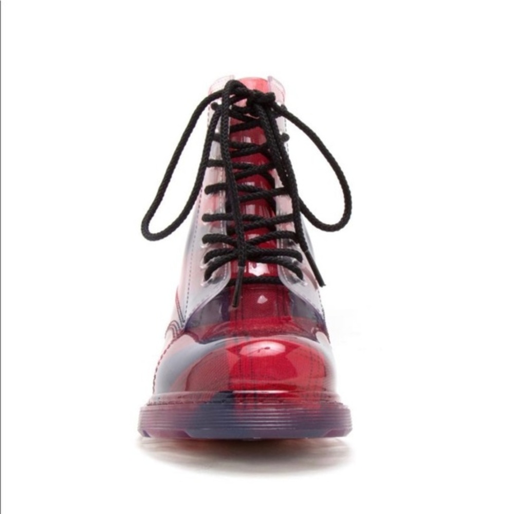 ⭐️ Women's Red Plaid Check Jelly Combat Boots - Picture 4 of 4